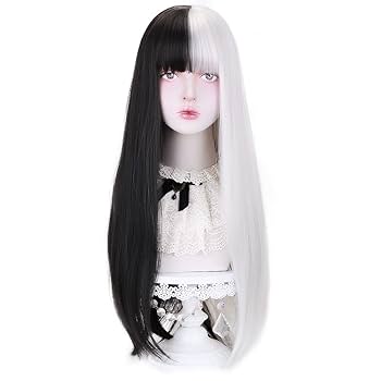 Amazon.com : STYLER Half Black Half White Wig with Bangs
